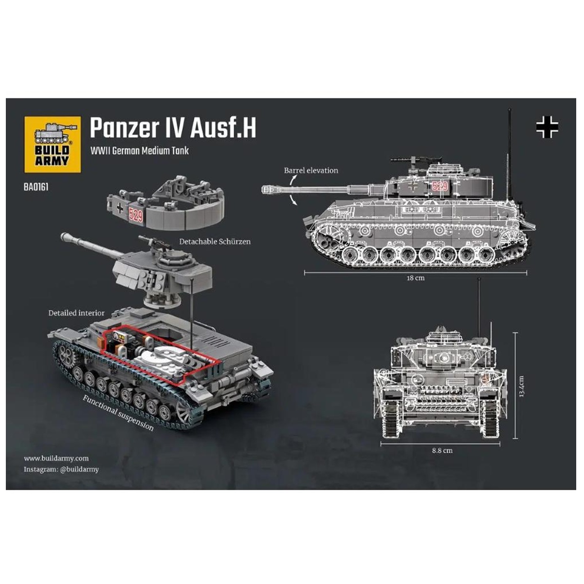 BUILD ARMY - 0161 - WW2 German Panzer IV Ausf. H - immagine 4