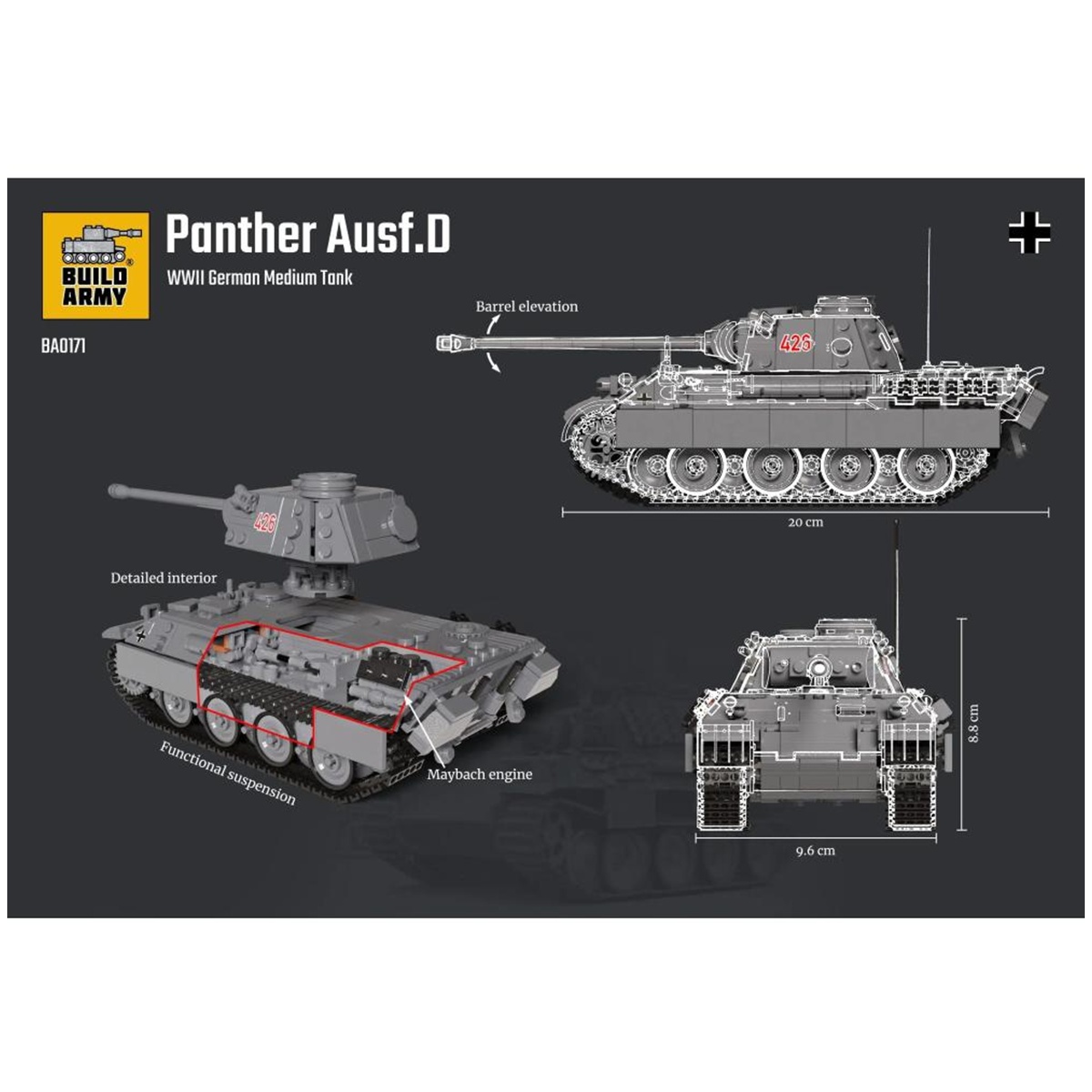 BUILD ARMY - 0171- WW2 German Panther Ausf.D tank - immagine 4