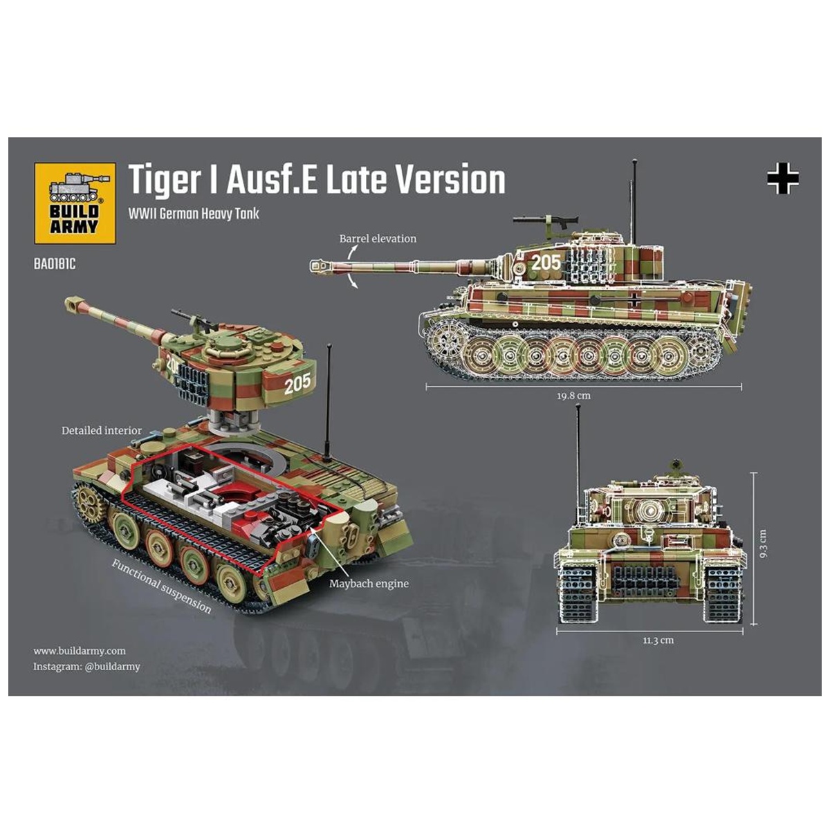 BUILD ARMY - 0181C - WW2 German Tiger 1 E Late Version in Camouflage - immagine 3