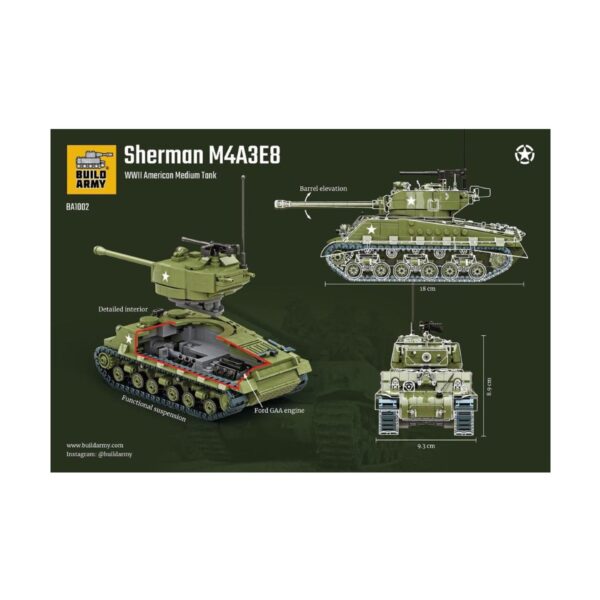 BUILD ARMY - 1002 - WW2 M4A3E8 Sherman Easy8 tank - immagine 4