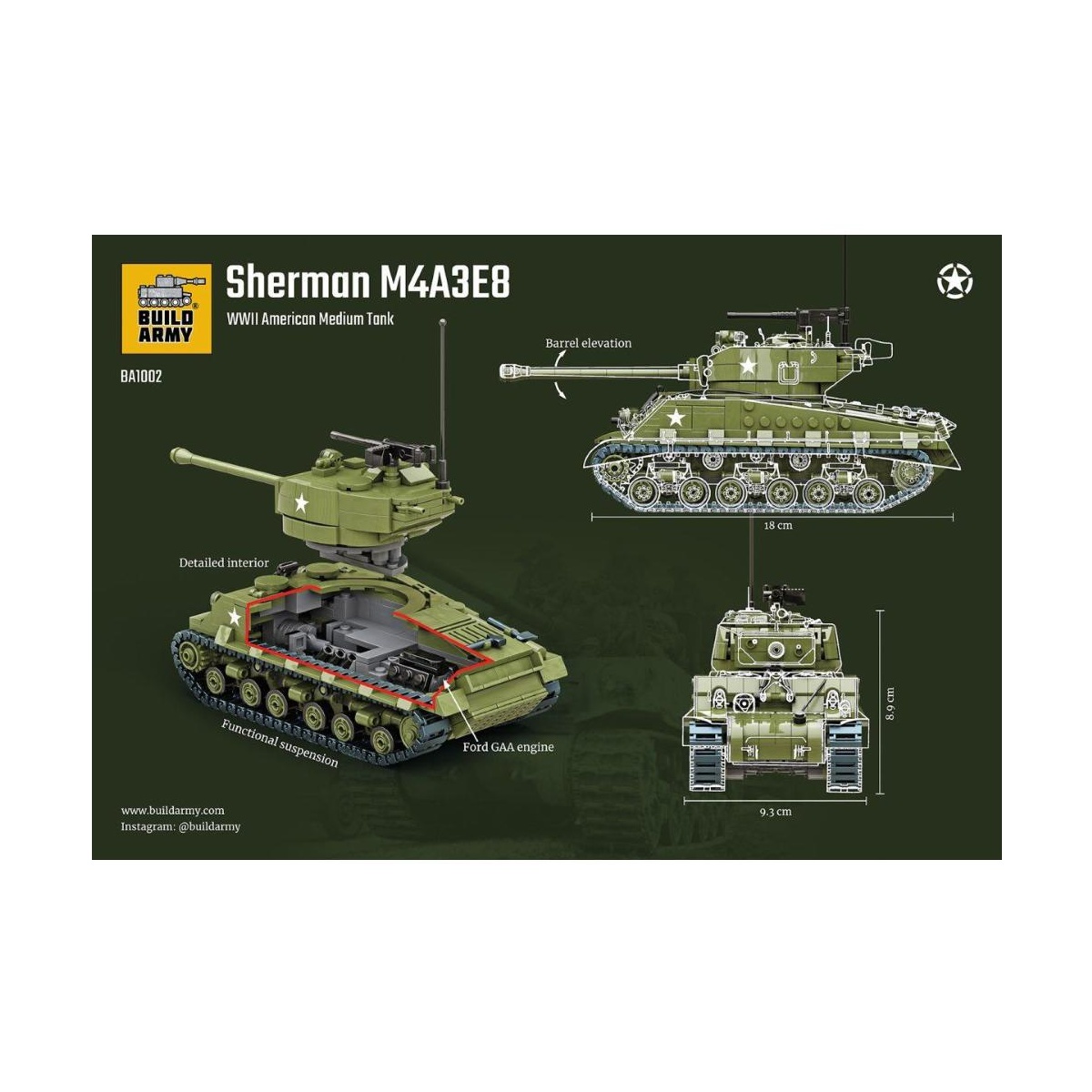 BUILD ARMY - 1002 - WW2 M4A3E8 Sherman Easy8 tank - immagine 4